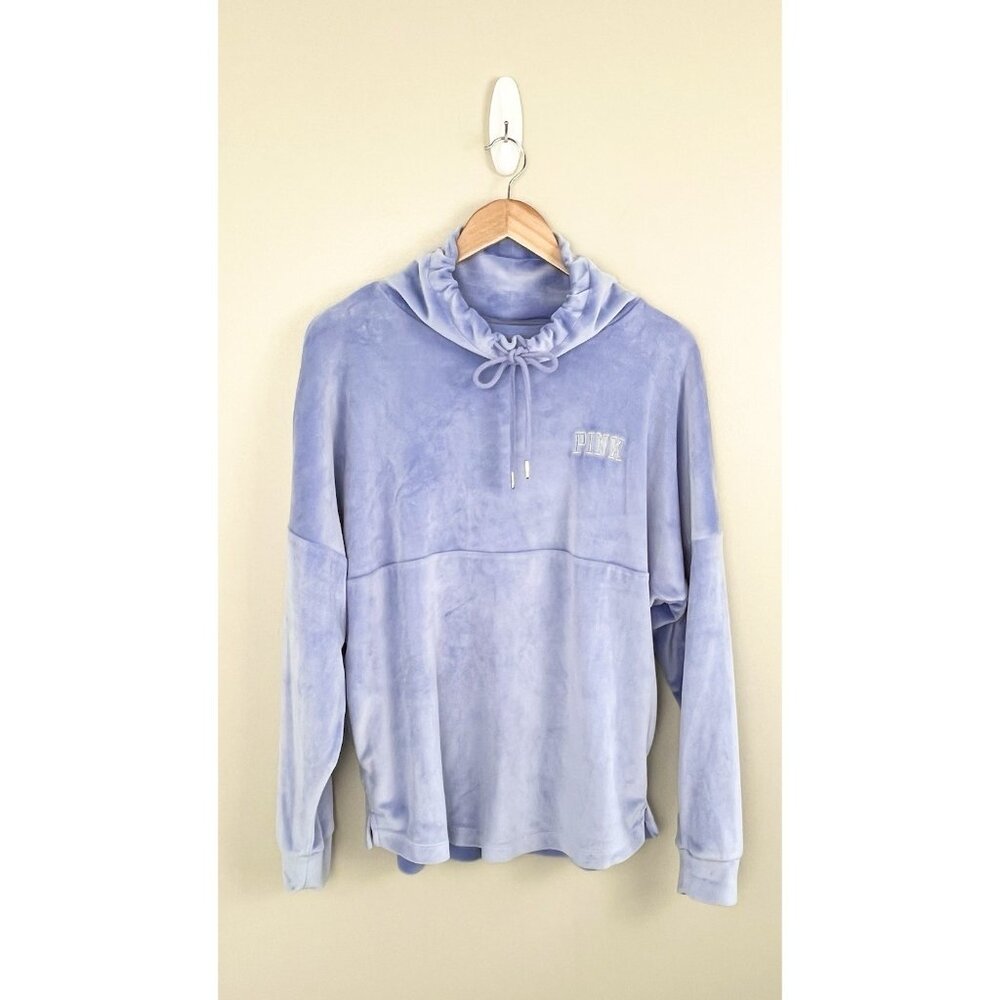 Victoria's Secret LOVE PINK Women’s XS Varsity Sweatshirt Oversized Blue Velour